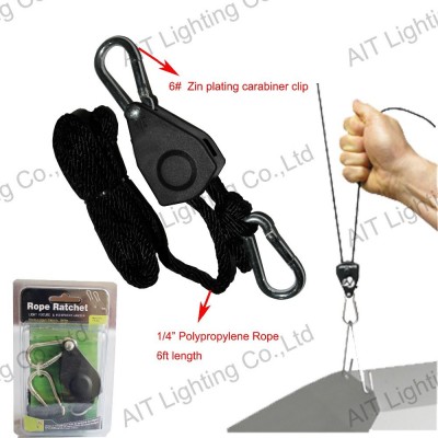 adjustable refleoctor rope ratchet light hanger with 1/4" 150LBS 6ft rope for indoor garden plant growing